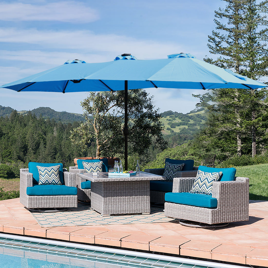 Outluma 15 x 9 ft Double-Sided LED Market Umbrella - Blue