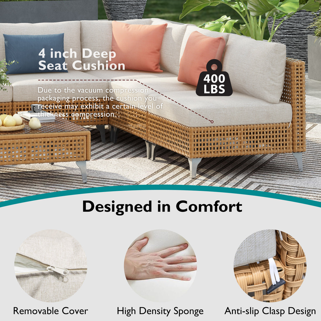 Outluma 8-Piece Patio Conversation Set with Fire Pit Table - Beige