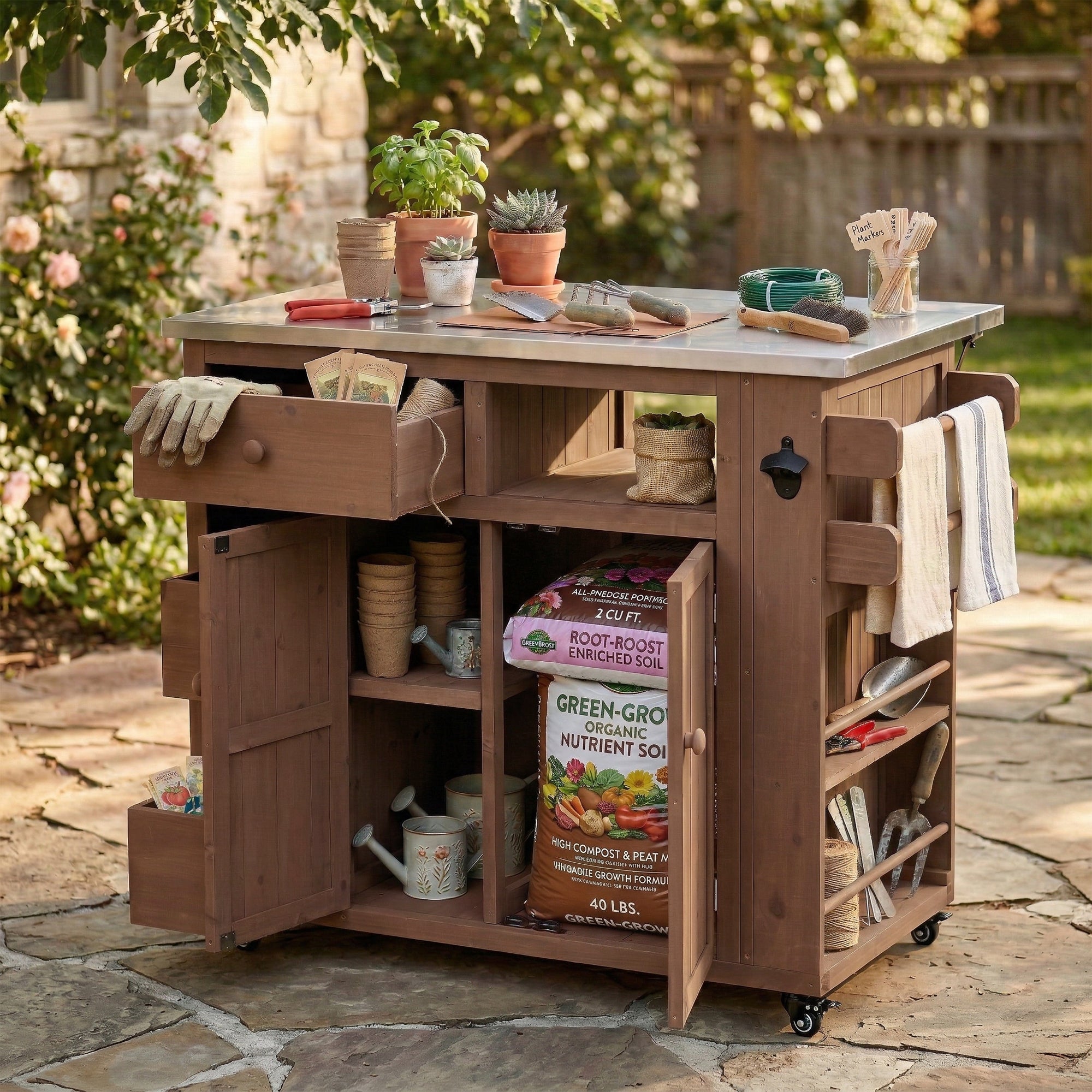TOPMAX Extendable Outdoor Kitchen Island - Brown