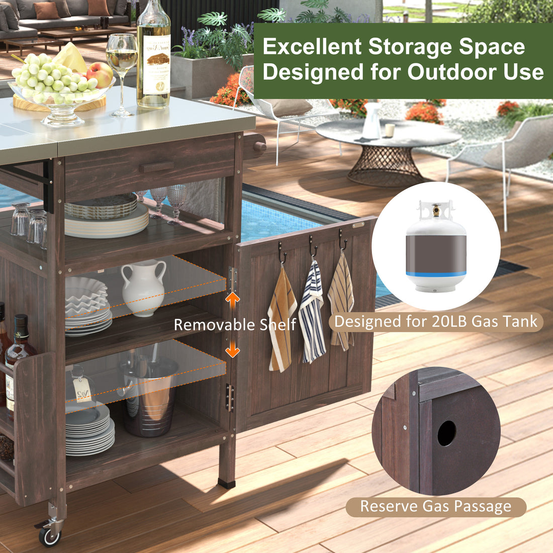 Outluma 40.5 in Wood Outdoor Grill Cart - Brown