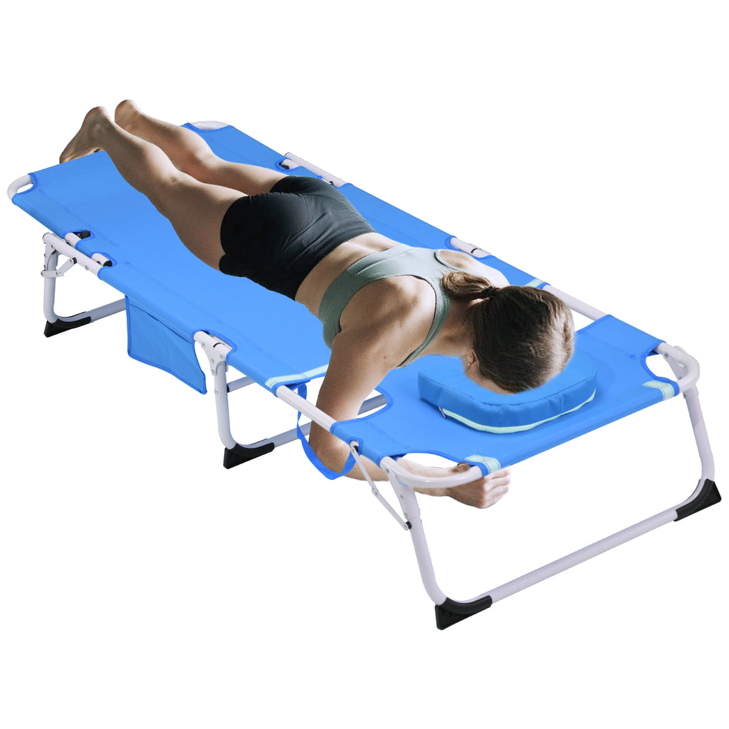 Folding chaise lounge tanning chair with face hole