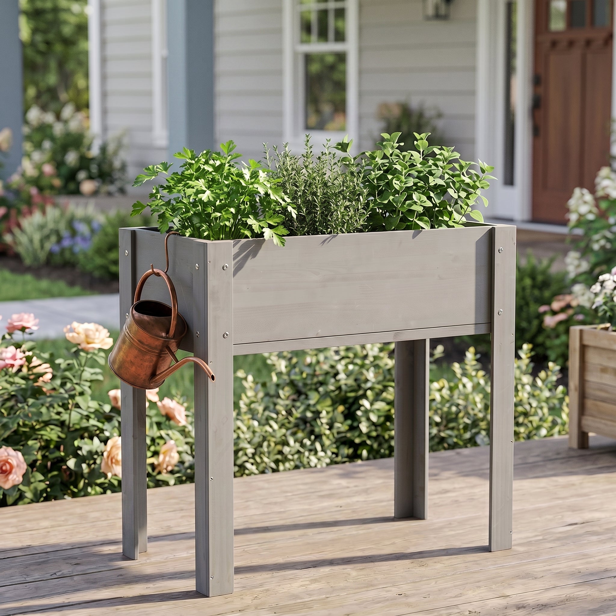 Elevated Wood Garden Bed with Legs - Grey Small
