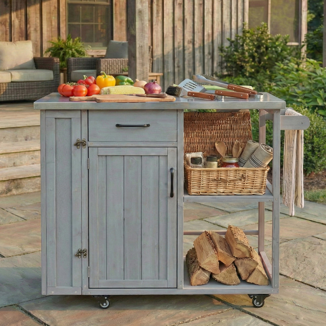 Outluma Fir Wood Outdoor Prep Station - Grey