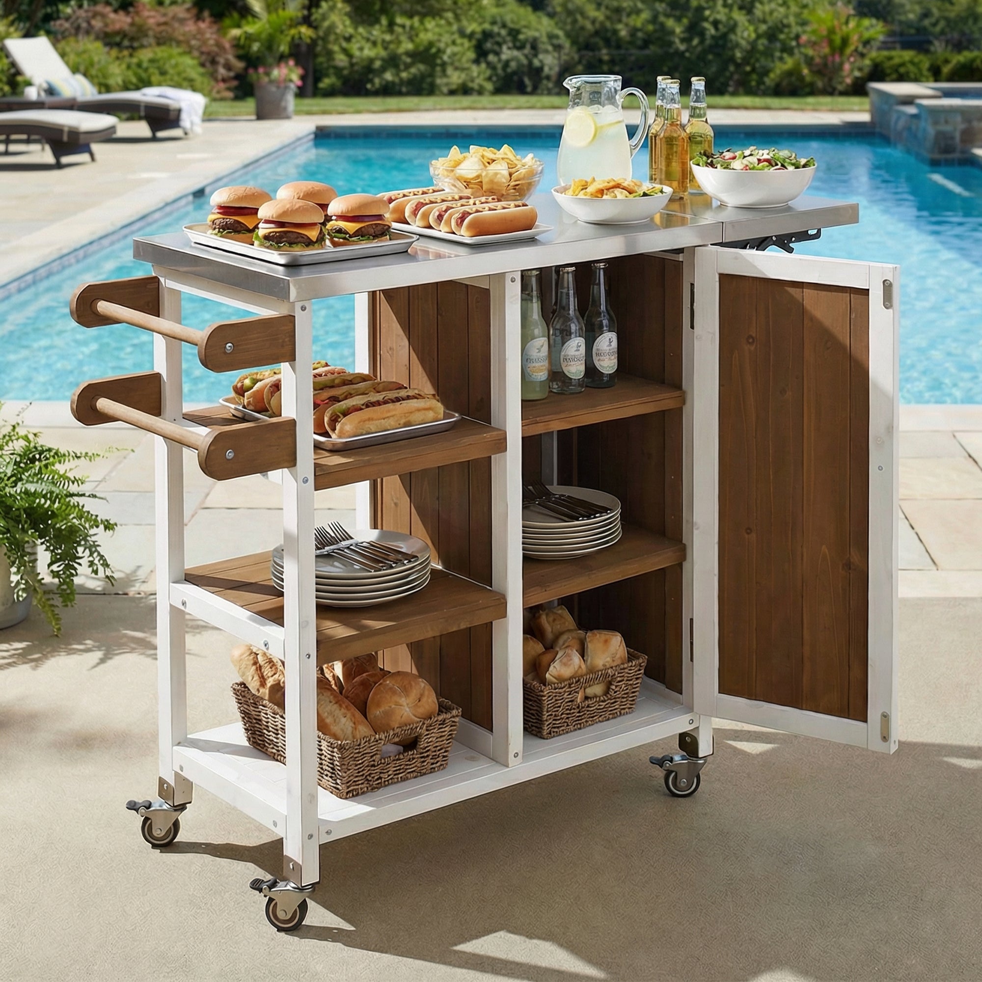 Foldable Outdoor Prep Station - Brown White