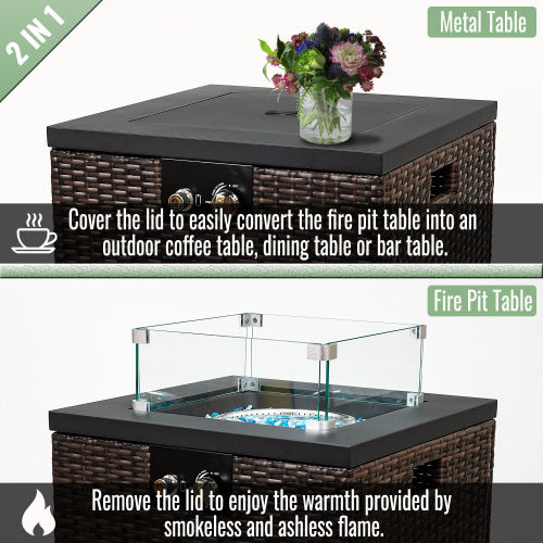 22-Inch Square Propane Fire Pit Table with Glass Wind Guard - image 4