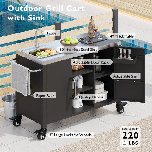 55.5-Inch Outdoor Kitchen Island with Stainless Steel Sink - image 4