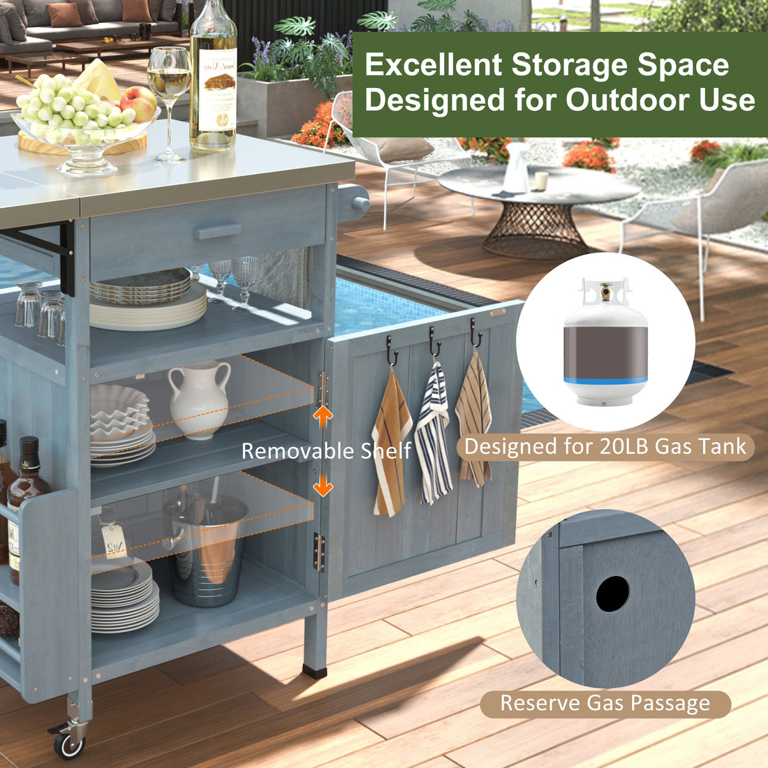 Outluma 40.5 in Wood Outdoor Grill Cart - Blue Grey