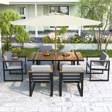 7-Piece Outdoor Dining Set with Acacia Wood Table - Gray