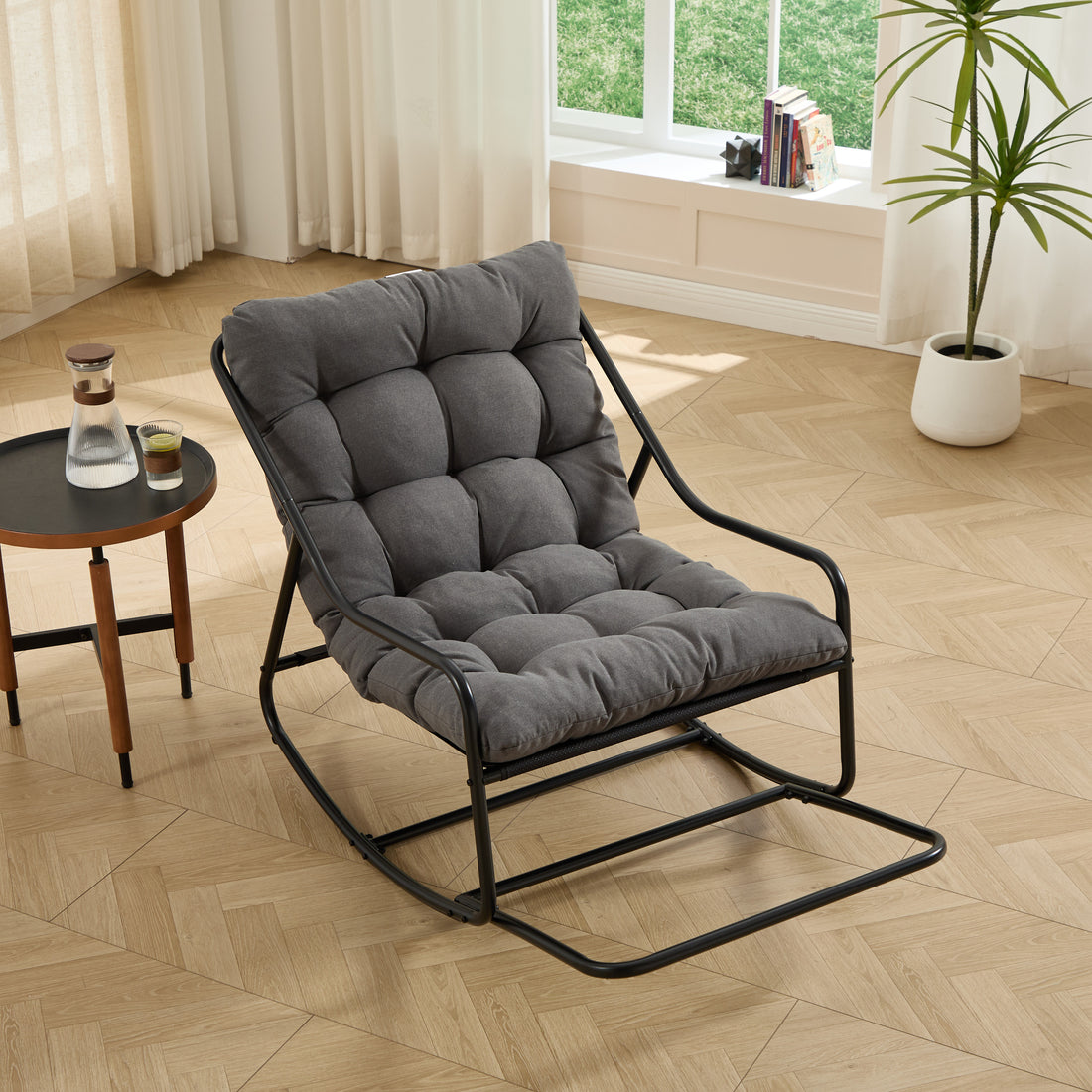 Outluma Cushioned Outdoor Rocking Chair - Black and Gray