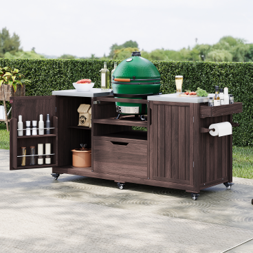 66.5-Inch Outdoor Kitchen Island for Kamado Grills - Dark Brown