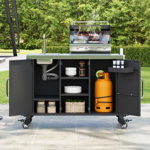 55.5-Inch Outdoor Kitchen Island with Stainless Steel Sink - image 3
