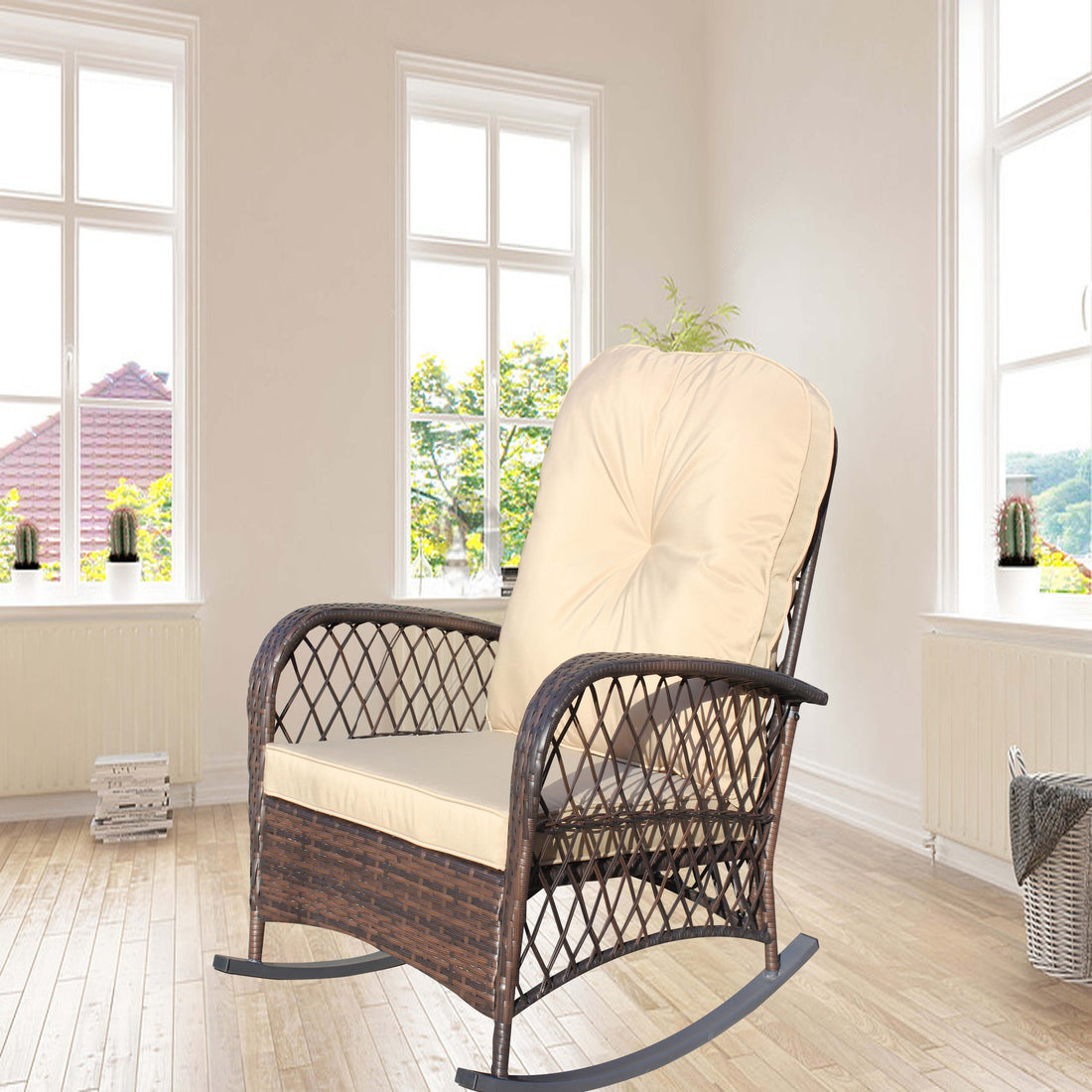 Outluma Deep Seat Wicker Outdoor Rocking Chair - Brown Cushion