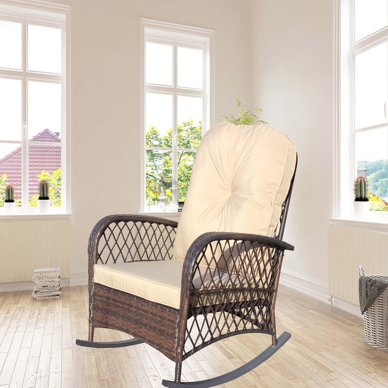 Outluma Deep Seat Wicker Outdoor Rocking Chair - Brown Cushion