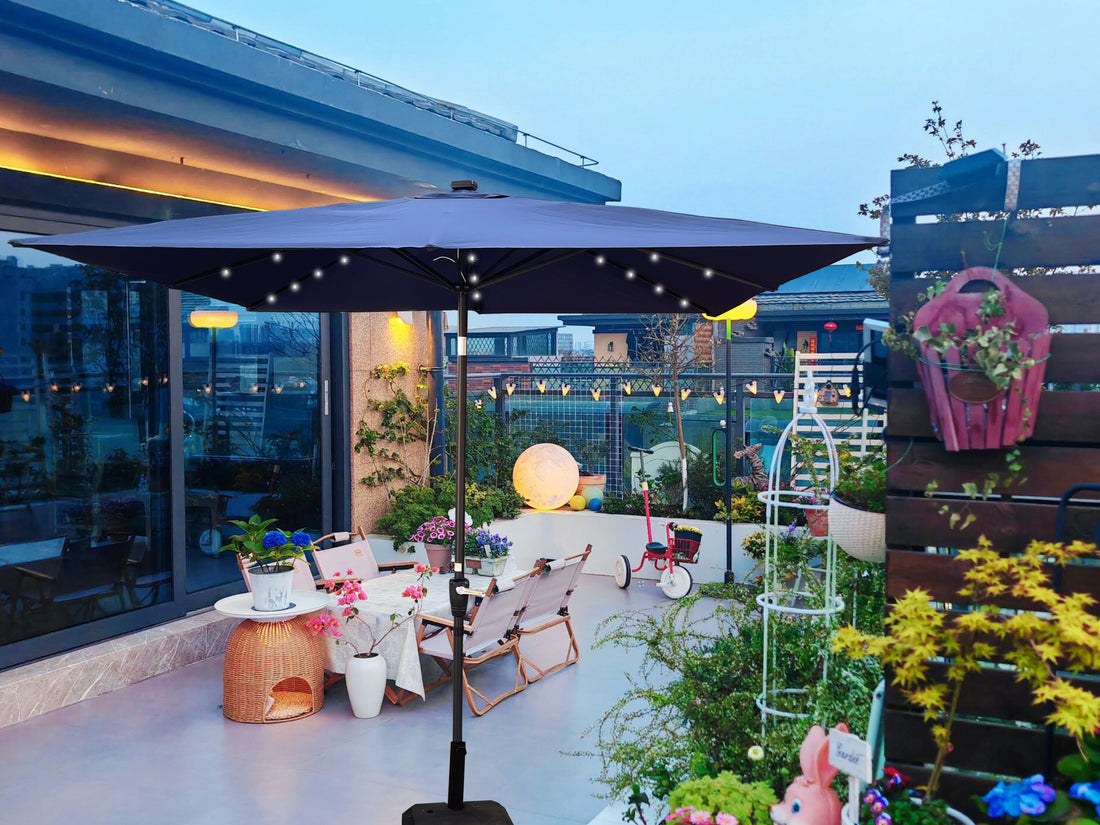 Outluma Square Solar LED Patio Umbrella with Cross Base