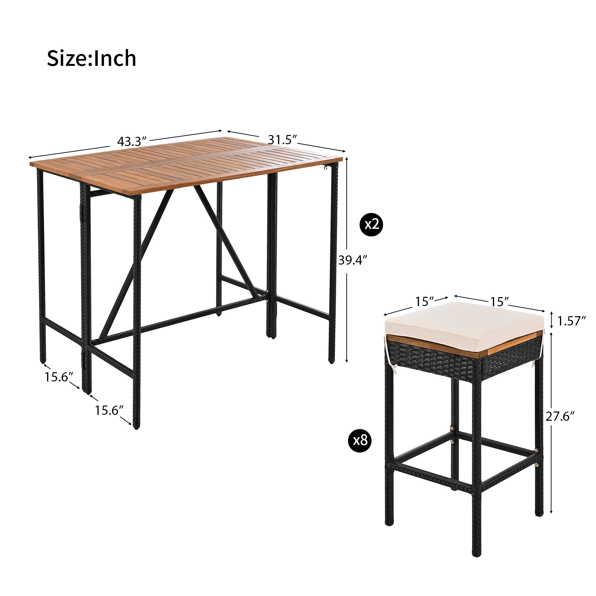 10-Piece Acacia Bar Height Outdoor Dining Set angle