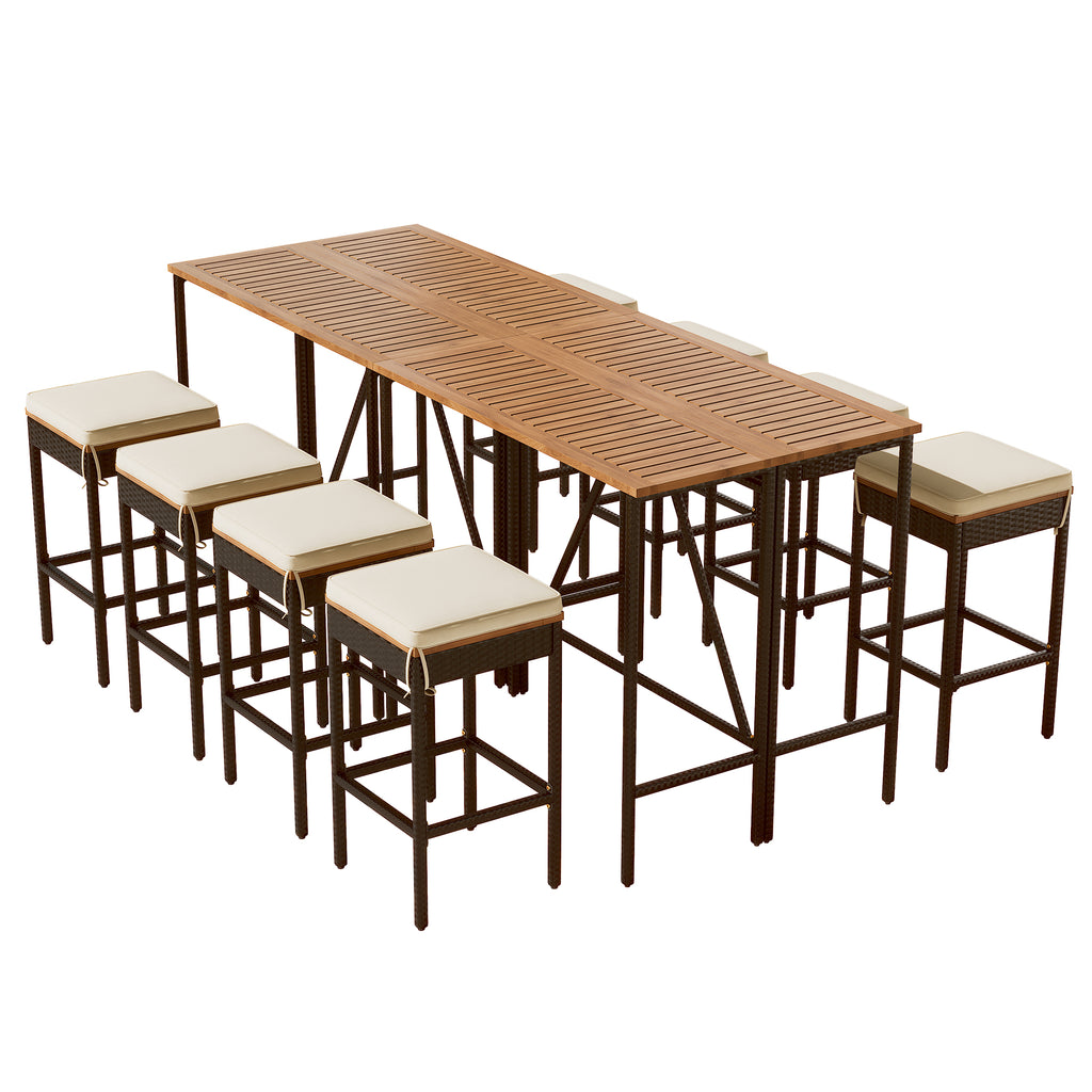 10-Piece Acacia Bar Height Outdoor Dining Set scene