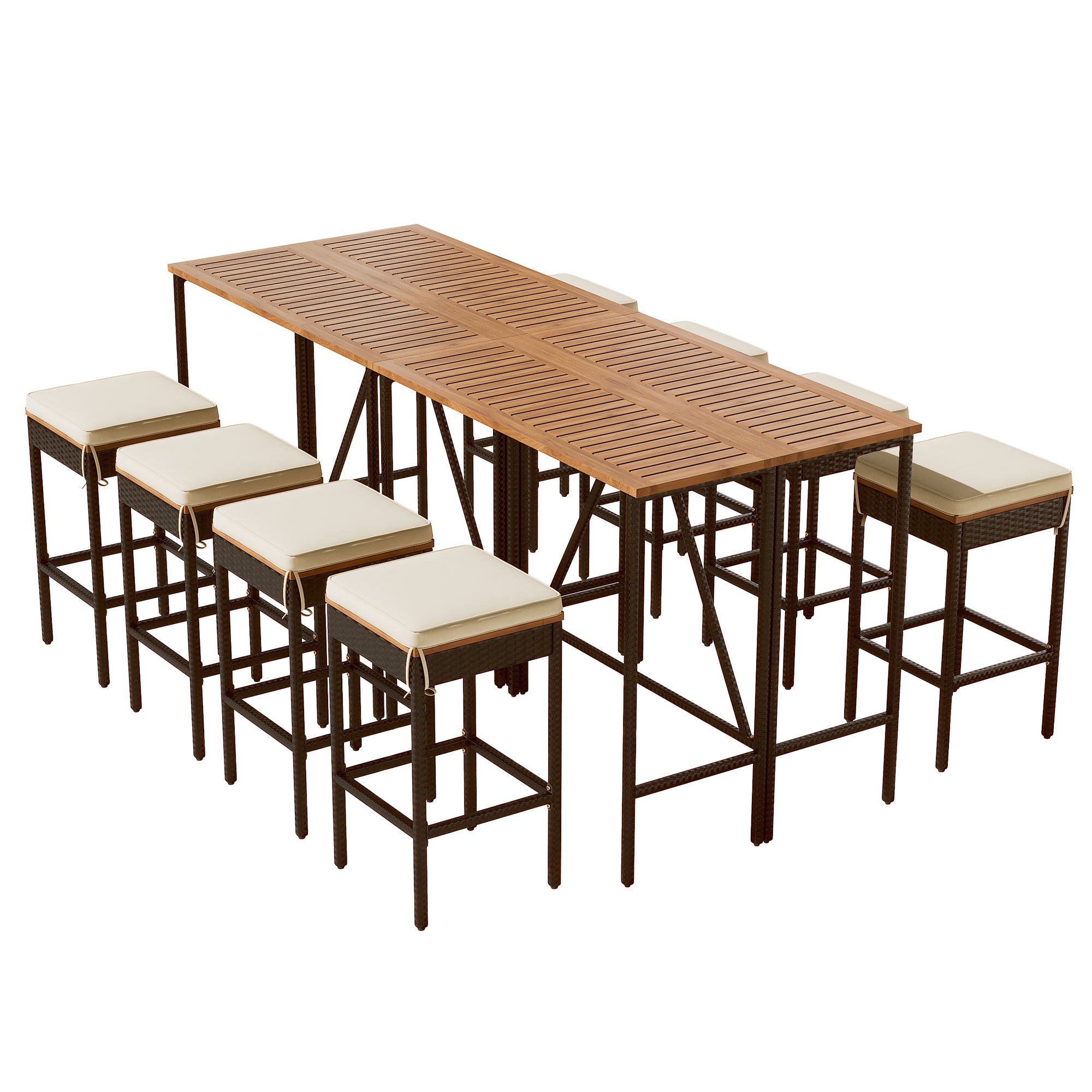 10-Piece Acacia Bar Height Outdoor Dining Set scene