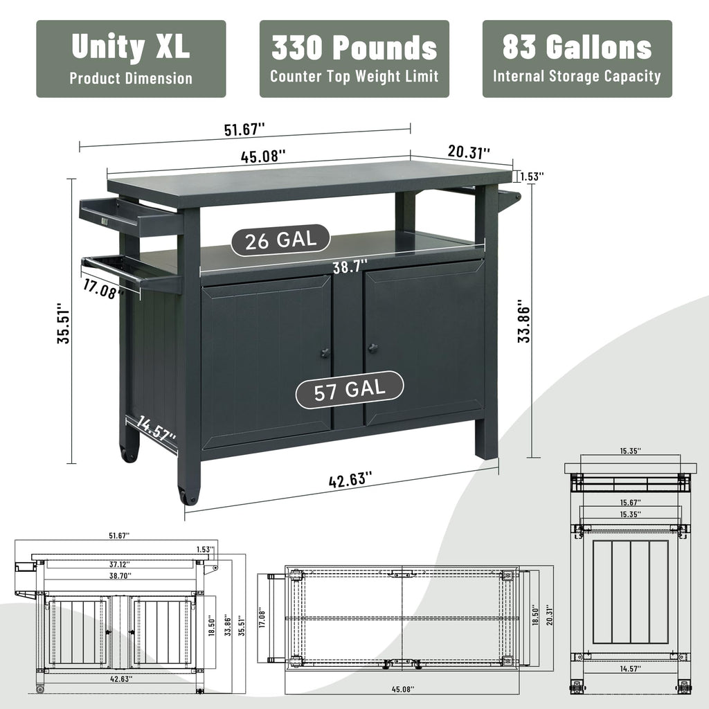 Aluminum grill storage cart full view