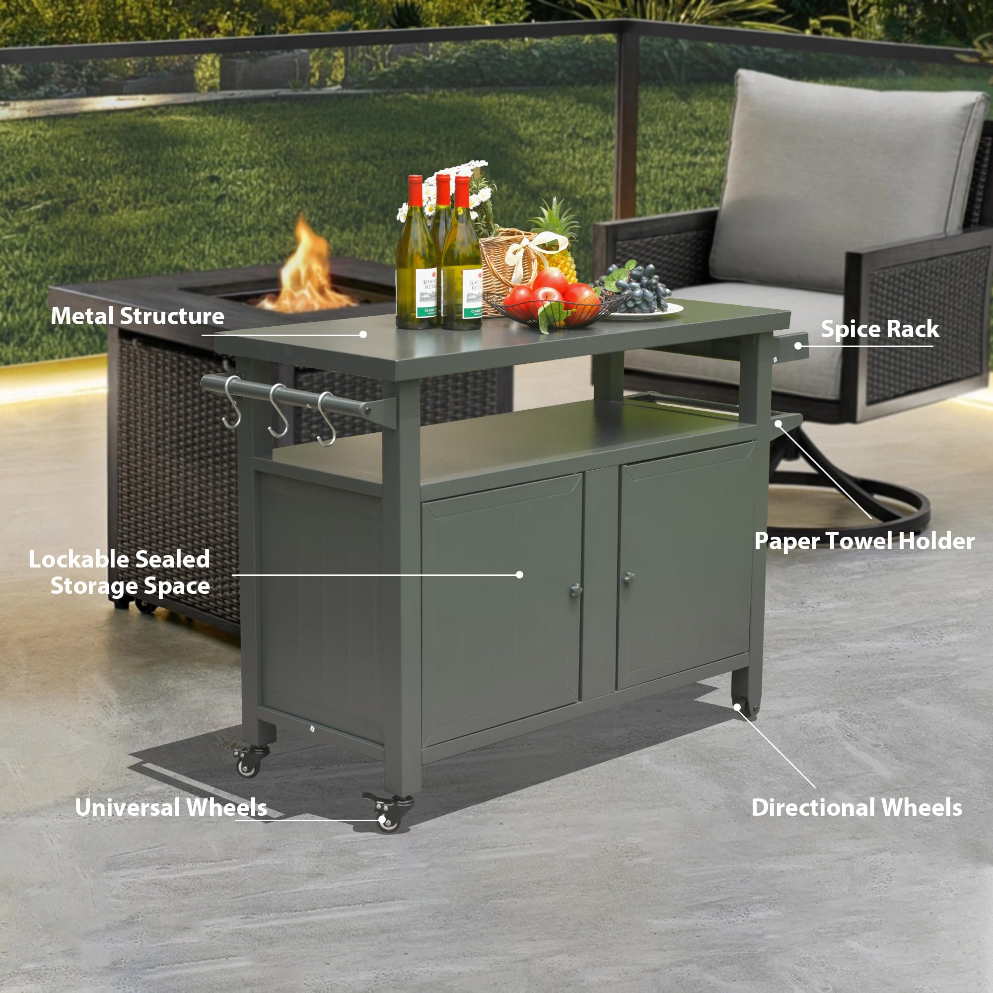 Grill storage cart two-tier shelf