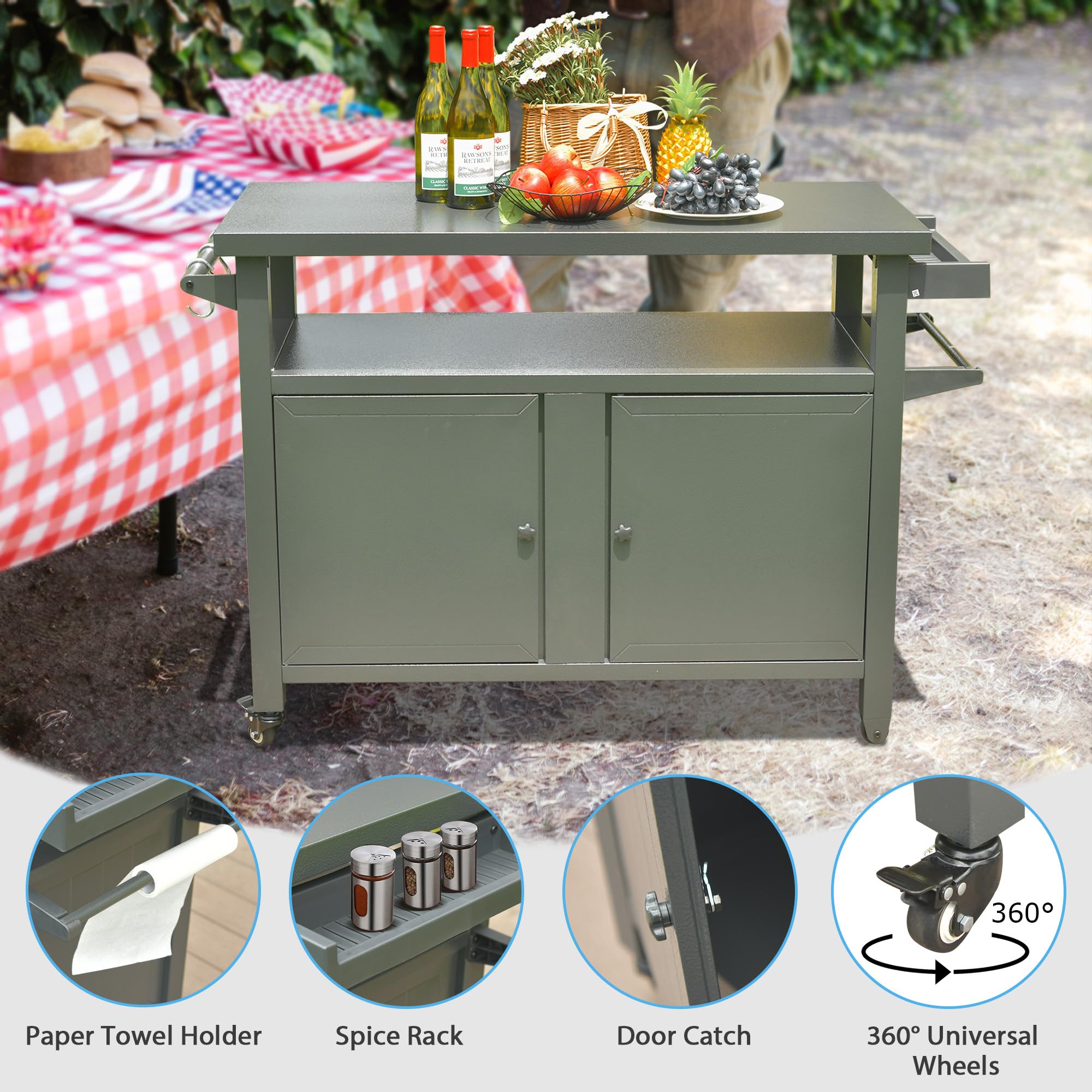 Grill cart spice rack and side bars