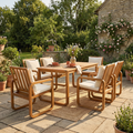 7-Piece Natural Wood Patio Dining Set - Beige Cushion