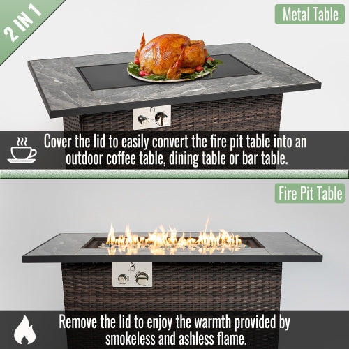 44-Inch Rectangular Propane Fire Pit Table with Marble-Look Top - image 5
