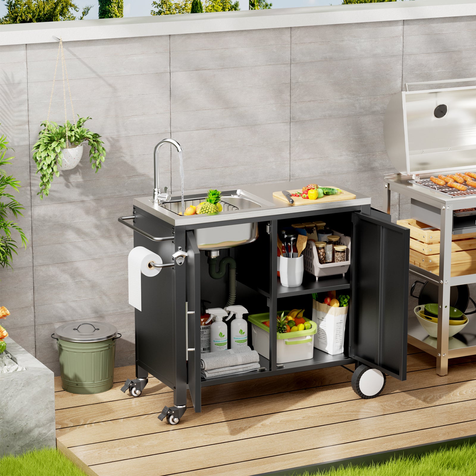 Grill cart cabinet storage