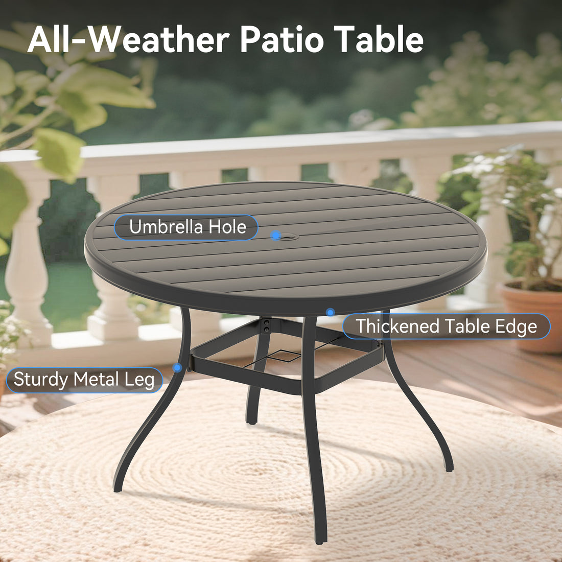 Outluma Round Metal Patio Dining Table - Black