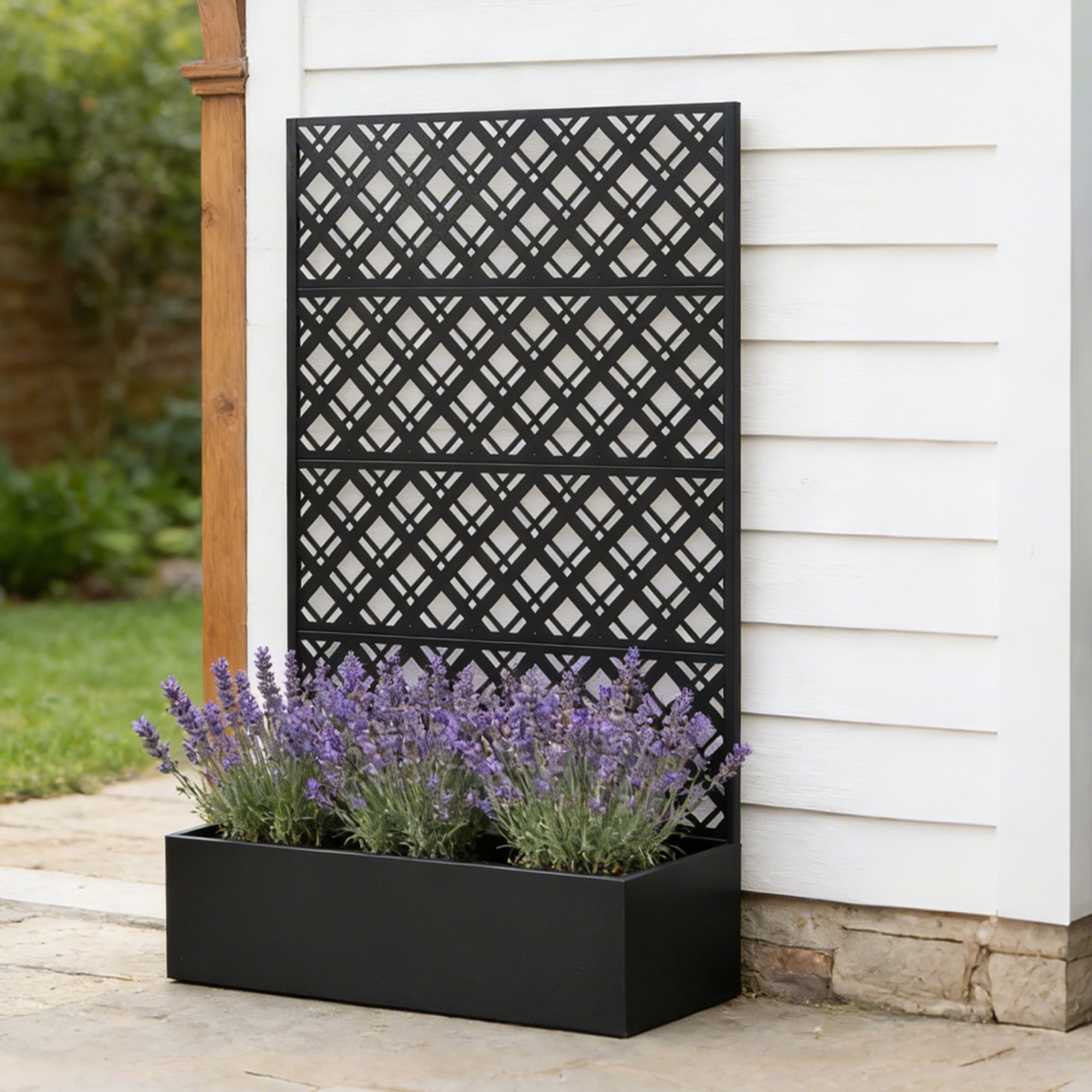 Garden Arch with 2 Plant Stands - Black