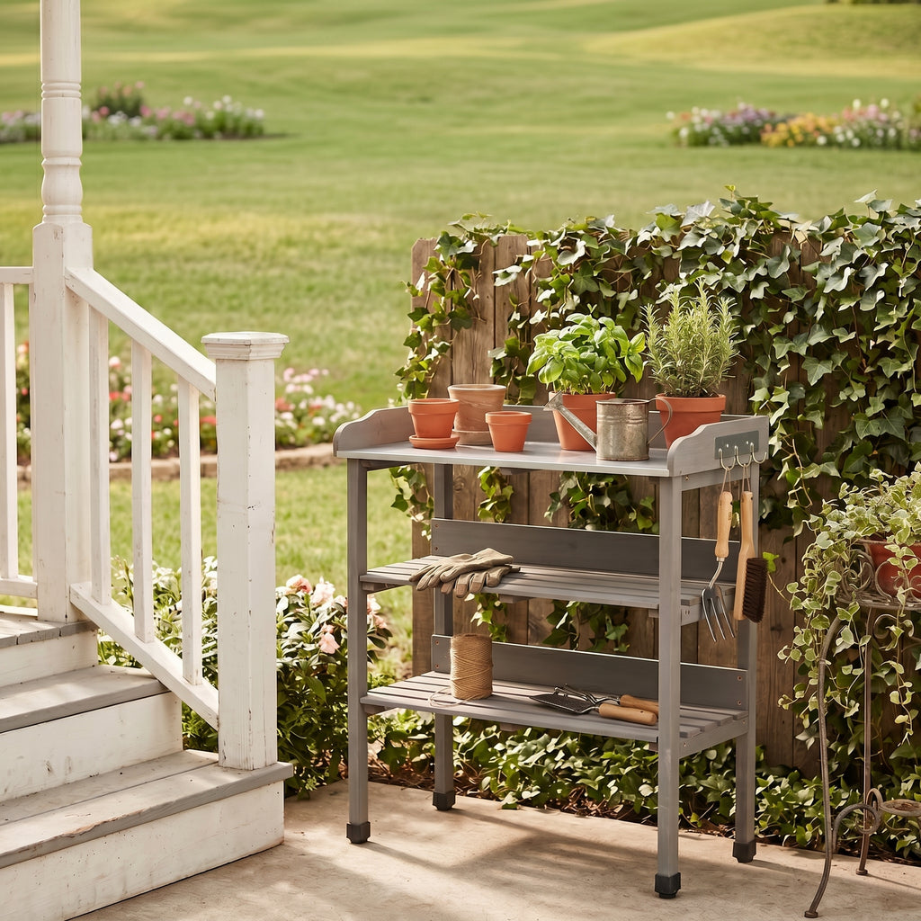 Compact 3-Tier Potting Table detail