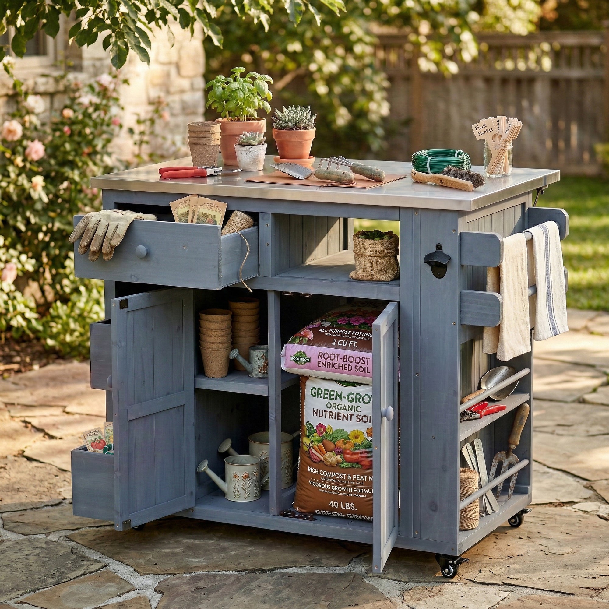 TOPMAX Extendable Outdoor Kitchen Island - Gray