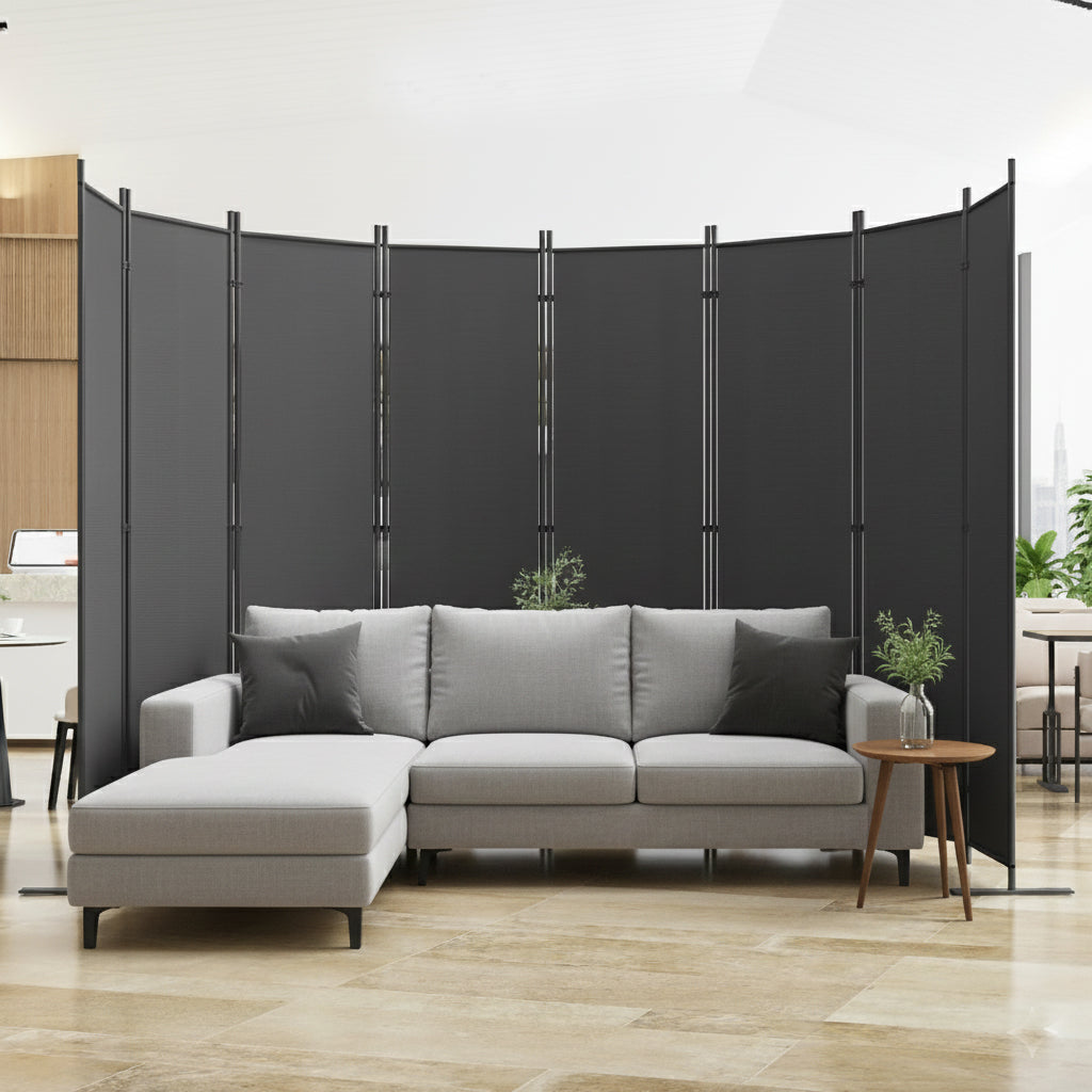 Outluma 8-Panel Folding Privacy Room Divider - Black Gray