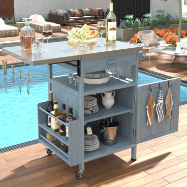 40.5-Inch Outdoor Grill Cart with Drop Leaf - Blue Gray