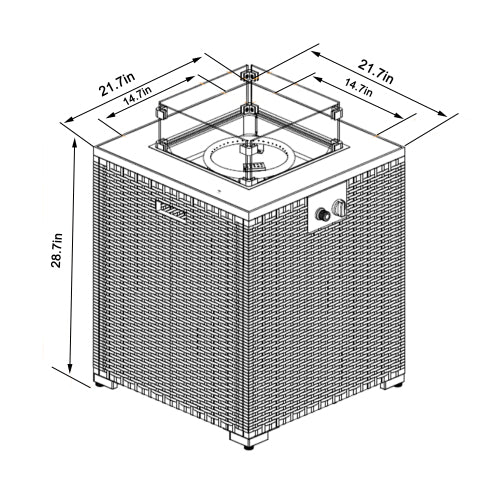 22-Inch Square Propane Fire Pit Table with Glass Wind Guard - image 10