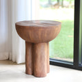 Iris three-legged MGO wood-grain round side table, brown