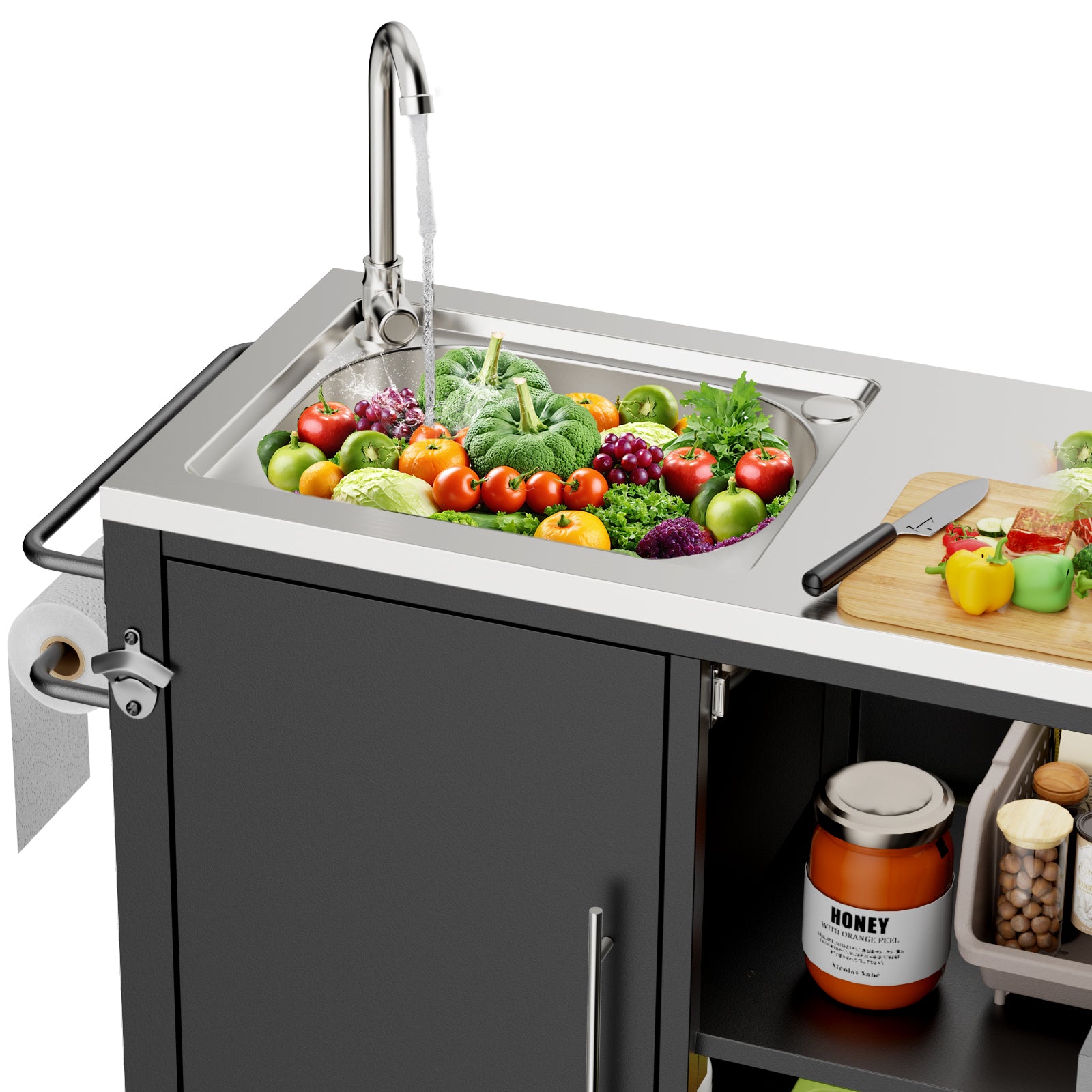Grill cart sink station outdoor scene