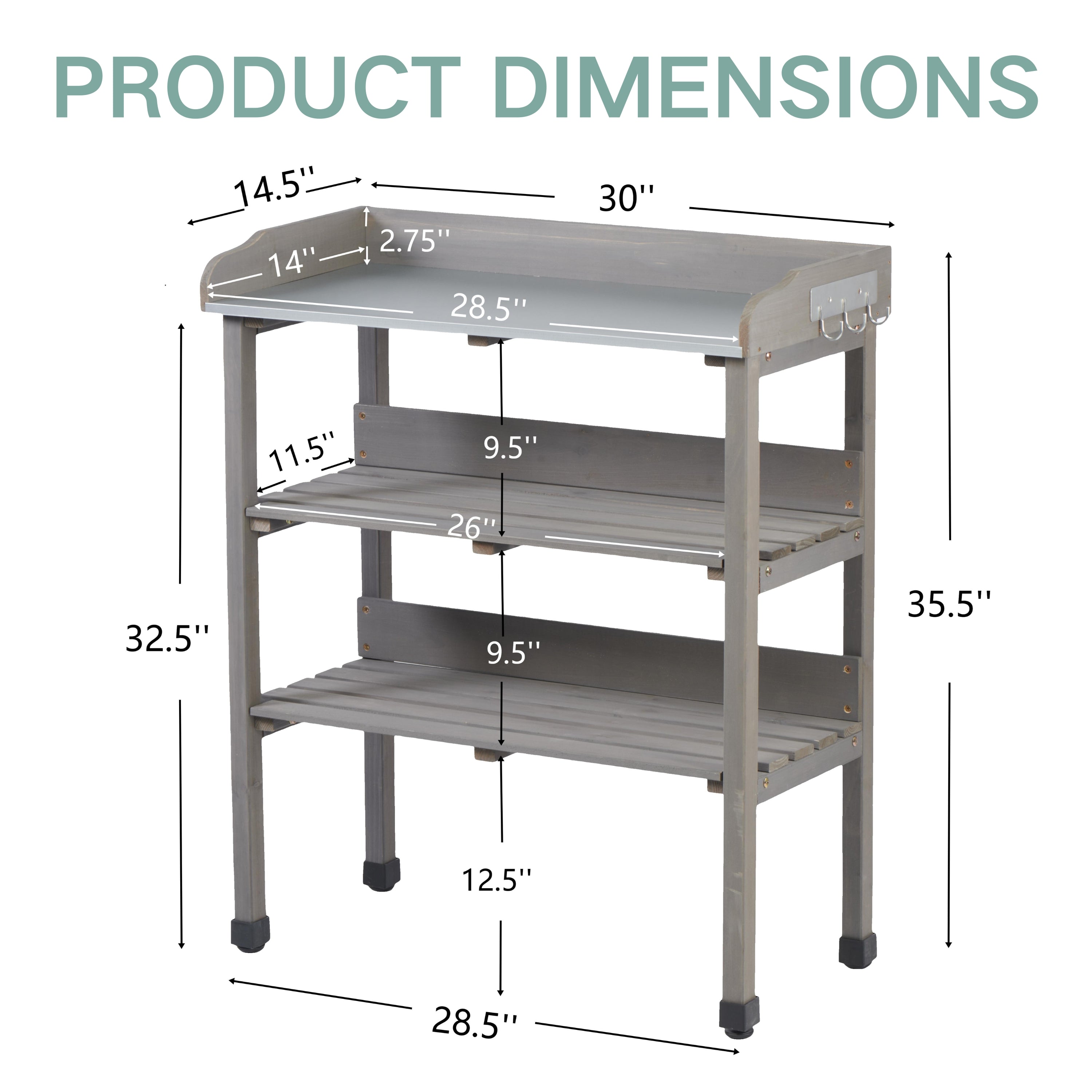 Compact 3-Tier Potting Table with Metal Top
