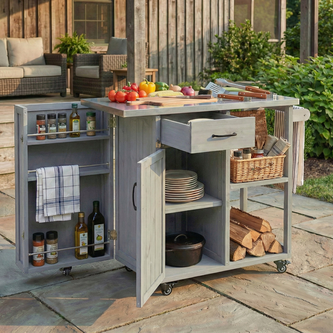 Outluma Fir Wood Outdoor Prep Station - Grey
