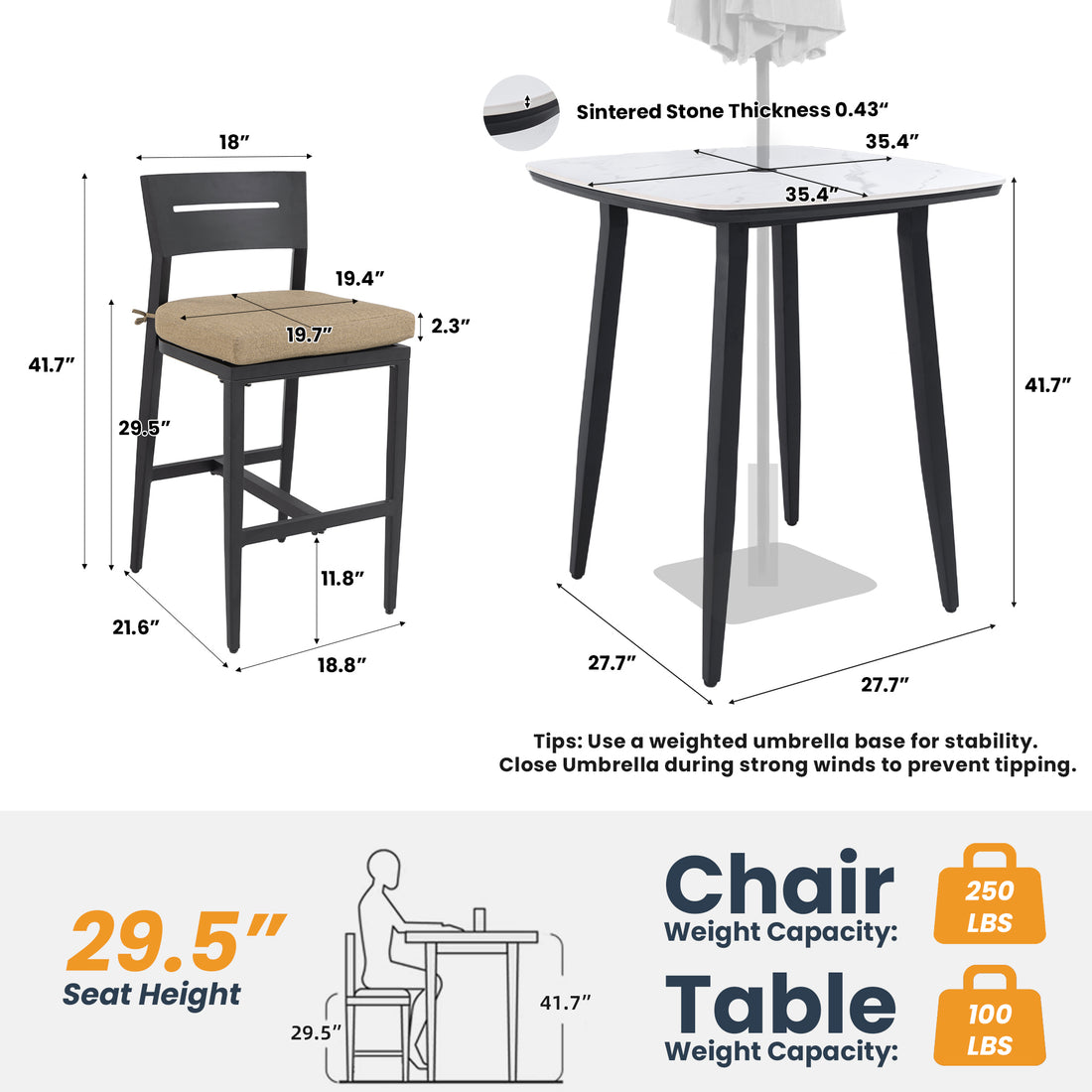 Outluma 5-Piece Aluminum Patio Bar Set