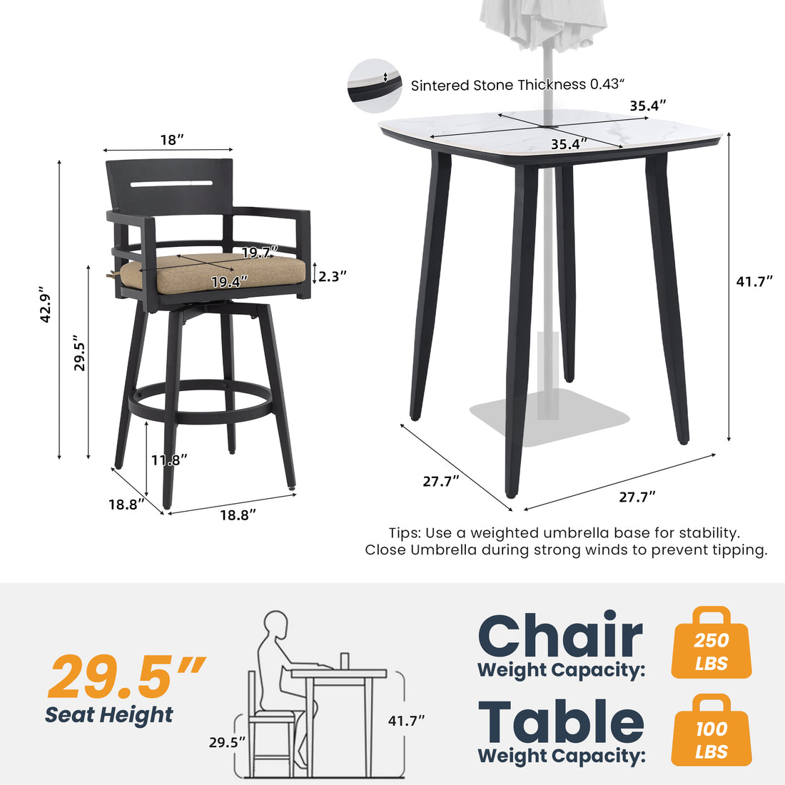 Outluma 5-Piece Sintered Stone Patio Bar Set