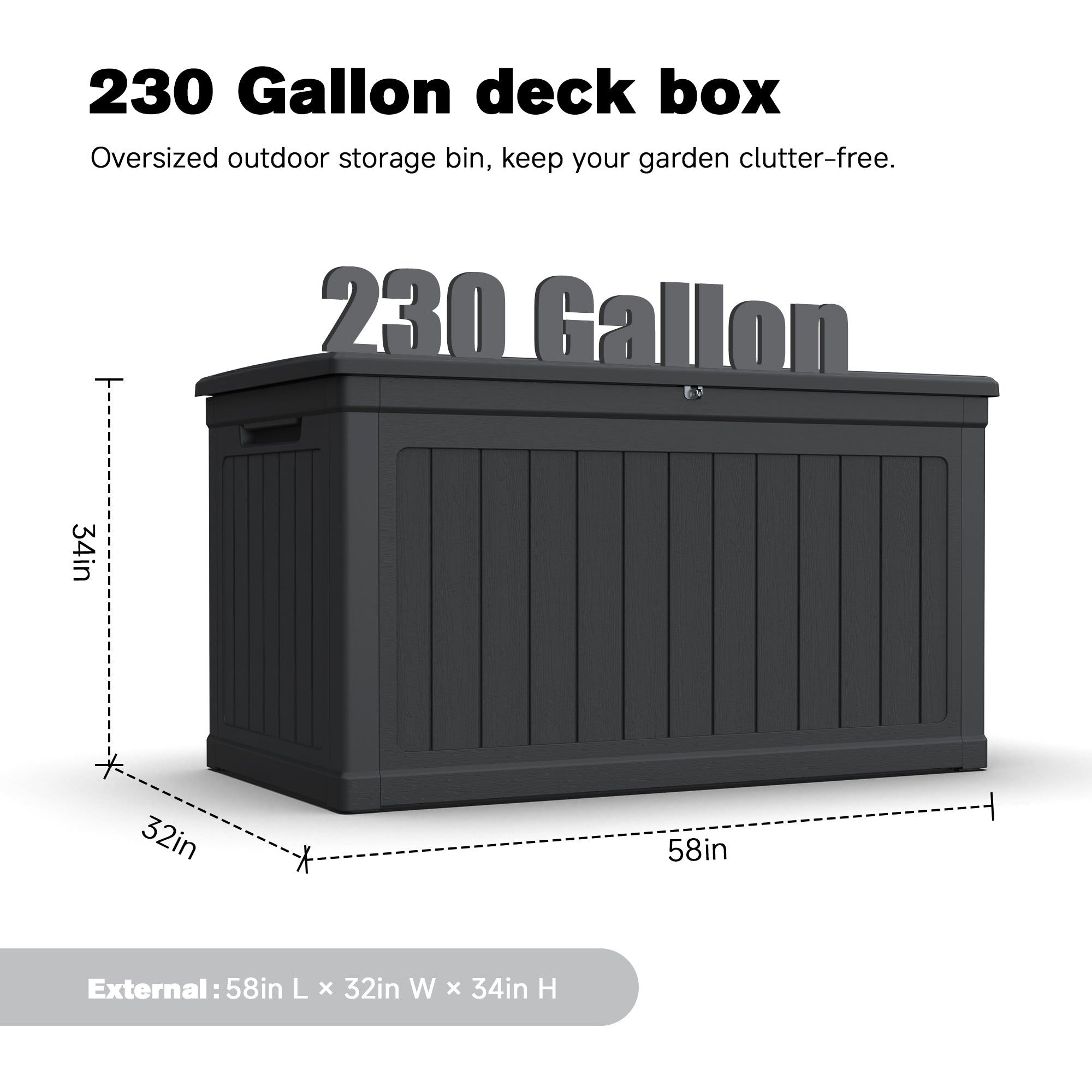 230 Gallon XXL Outdoor Deck Box - Black