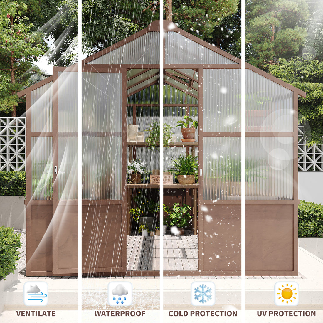 Outluma 8 x 10 Wood Greenhouse with Polycarbonate Panels