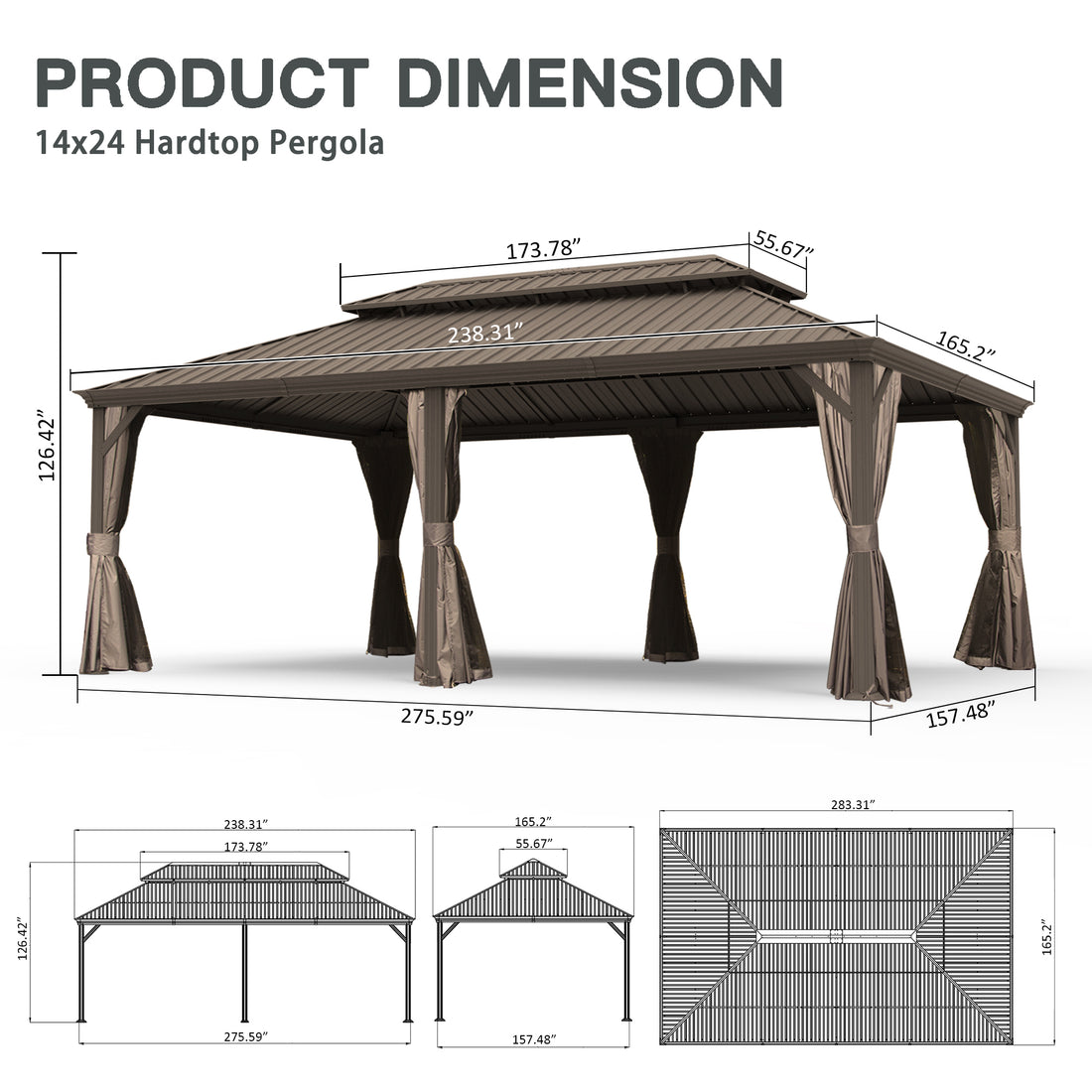 Outluma 14 x 24 Hardtop Gazebo with Curtains and Netting