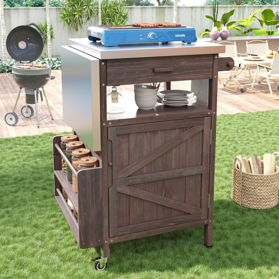 Outluma 40.5 in Wood Outdoor Grill Cart - Brown