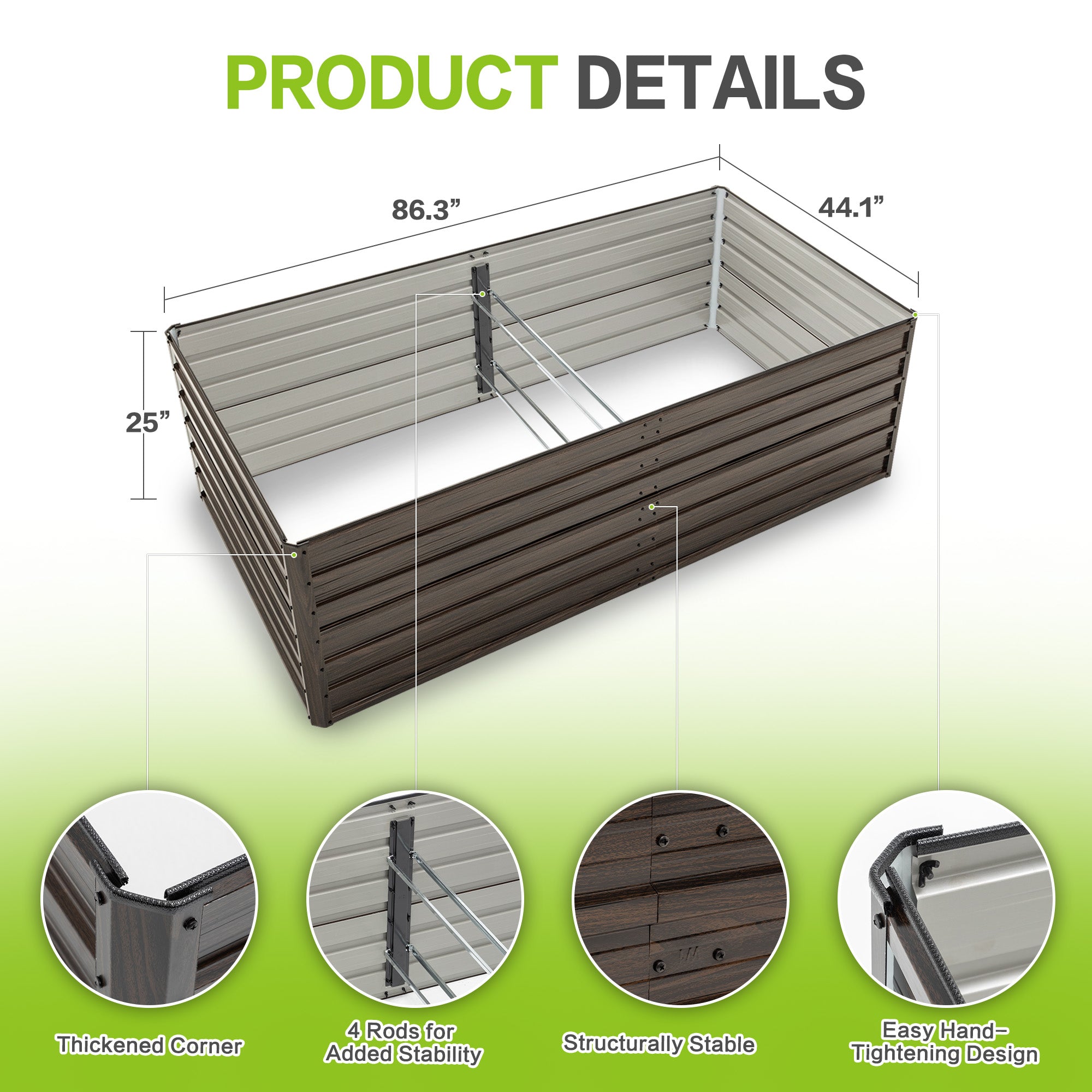 Woodgrain Raised Garden Bed detail