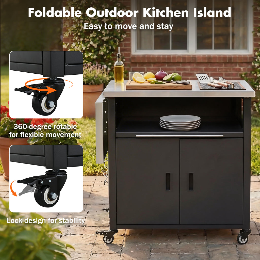 Foldable BBQ Cart with Trash Rack detail