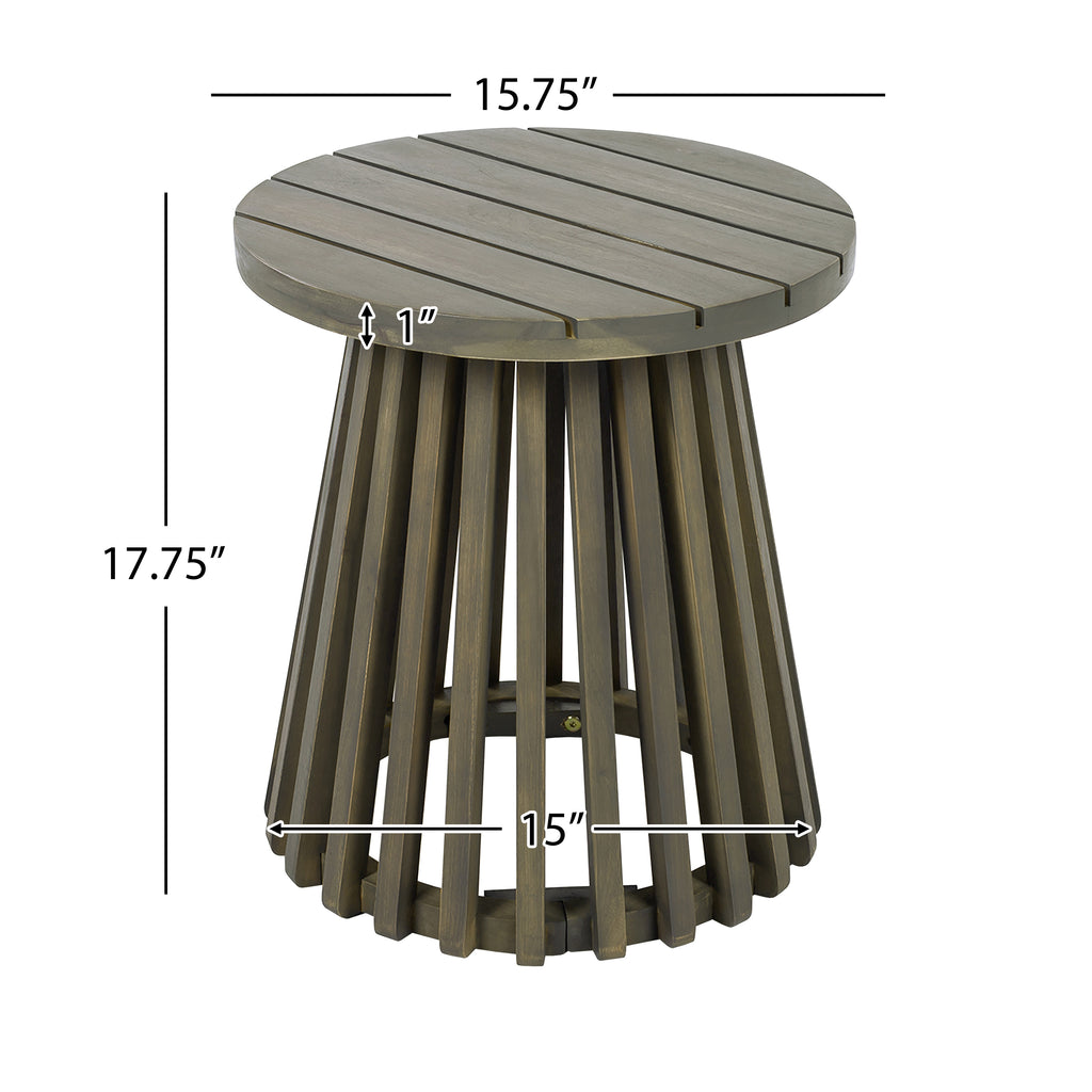 Round acacia wood side table, grey finish