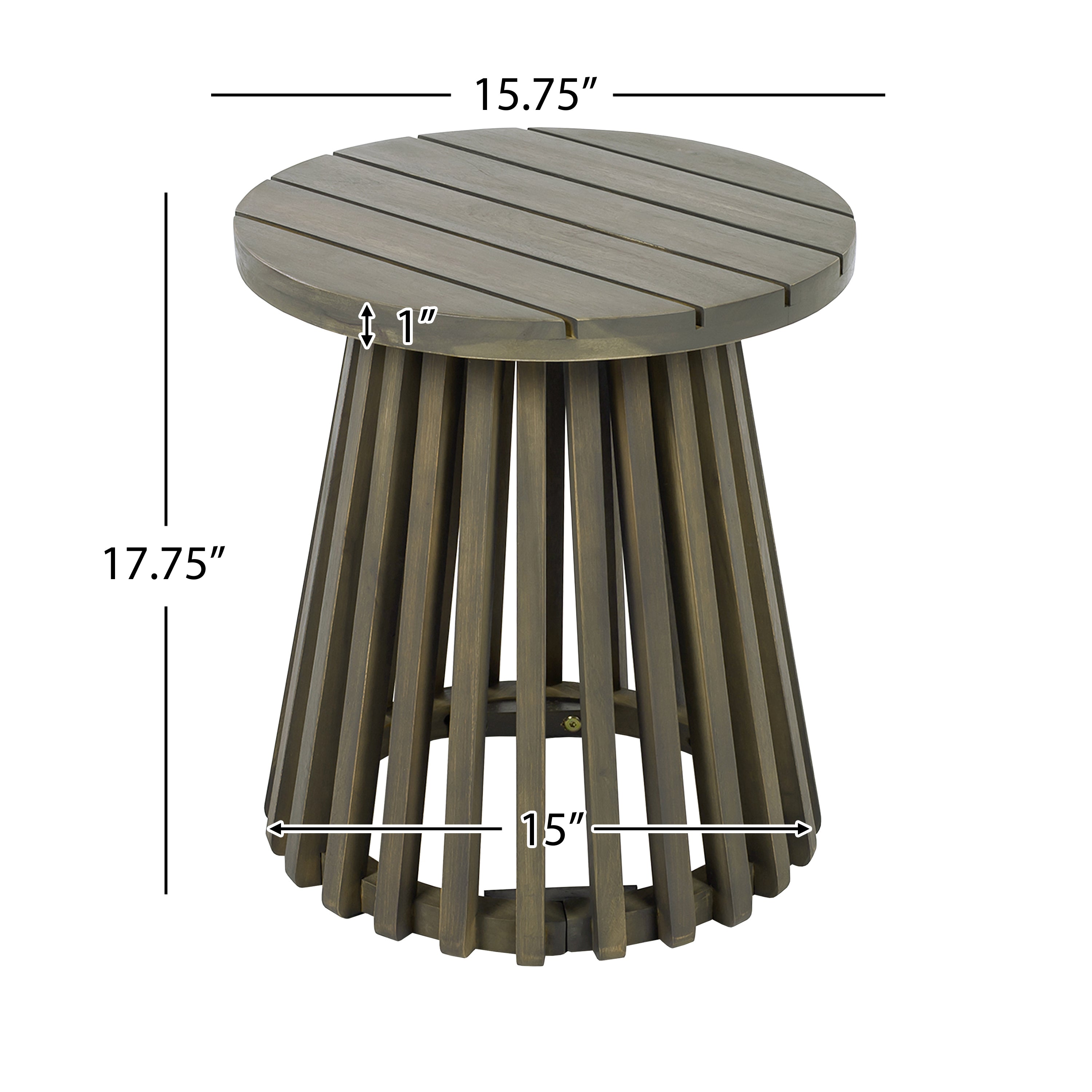 Round acacia wood side table, grey finish
