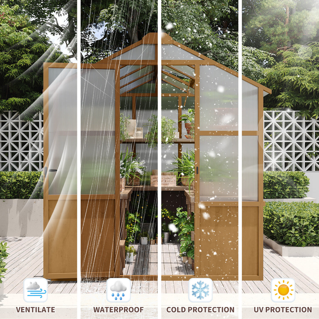 Outluma 6 x 8 Wood Greenhouse with Polycarbonate Panels