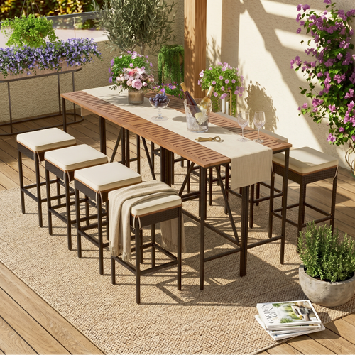 10-Piece Acacia Bar Height Outdoor Dining Set